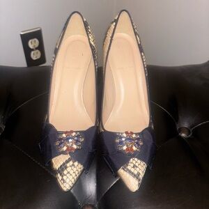 Elegant Snakeskin J.Crew Elsie Patterned Heels with Navy Accents